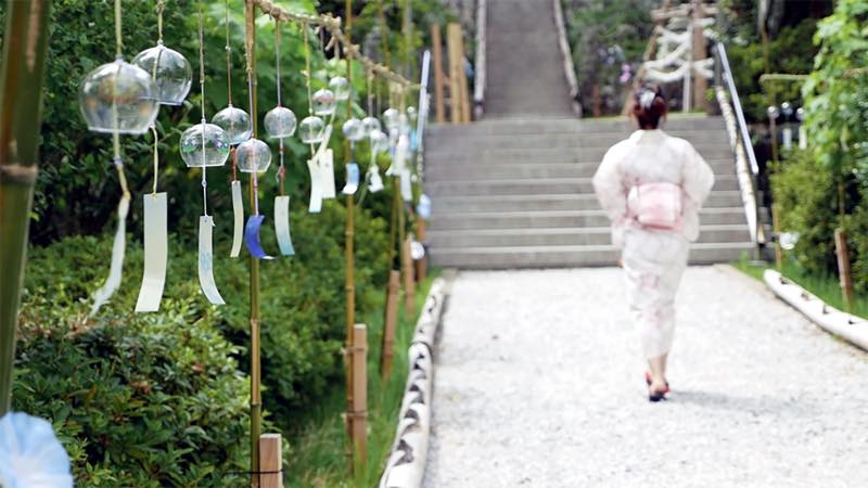 料理の神様を祀る歴史ある神社 風鈴が出迎える夏の風